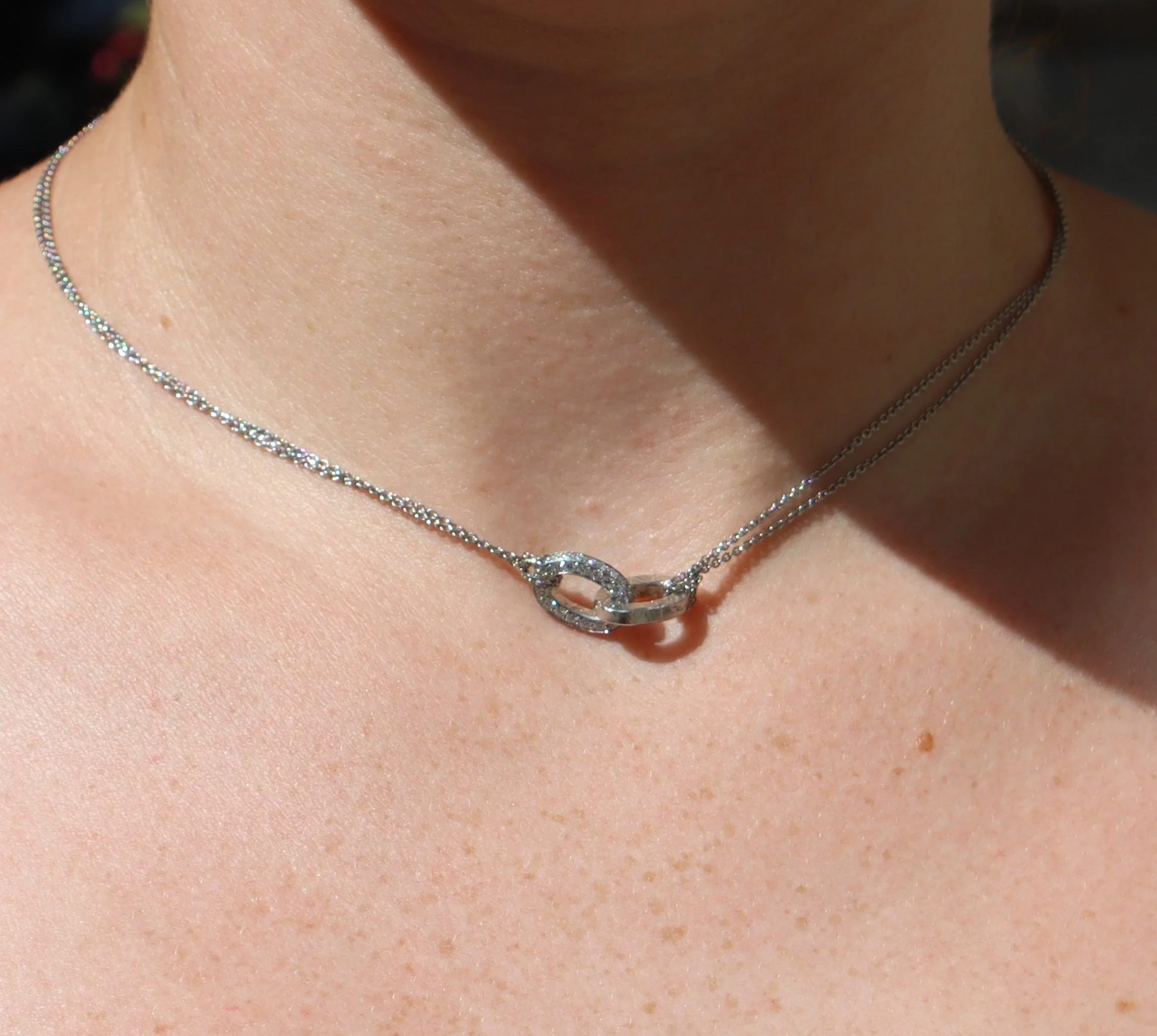 A Link in Love Platinum Pave Diamond Necklace handcrafted in New York City by Nelly Creative Studios