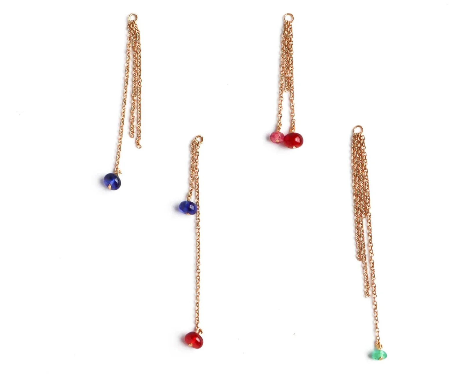 Custom set of earrings in 18k gold featuring Ruby Sapphire Emerald Diamond and Aquamarine by Nelly Creative Studios