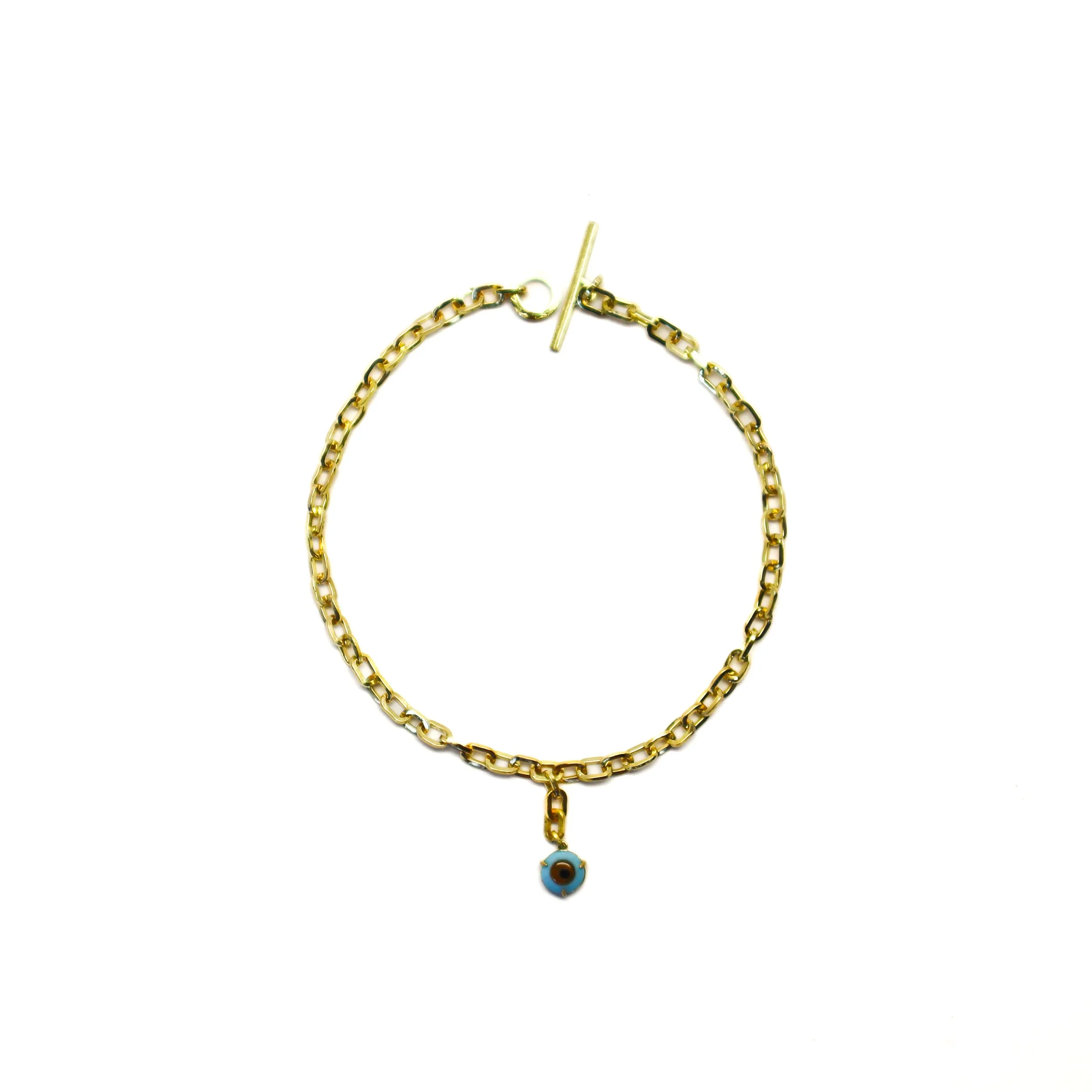 Gold Turquoise Evil Eye Square Link Bracelet by Nelly Creative Studios