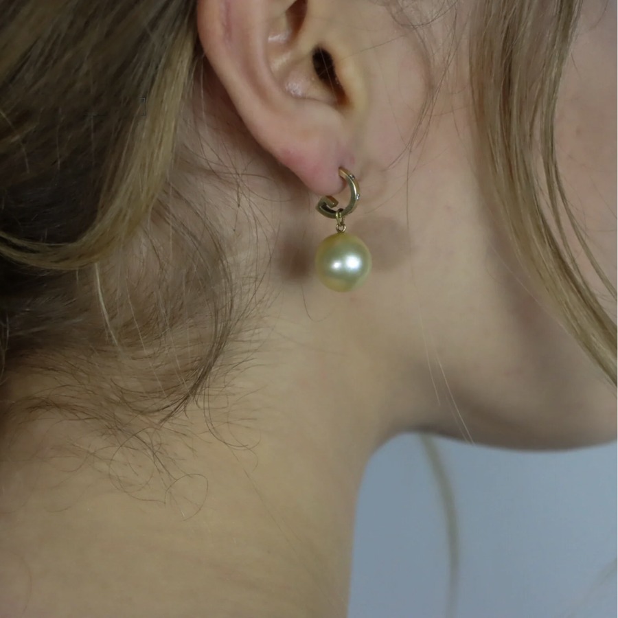 Golden South Sea Pearl Diamond Gold Huggies