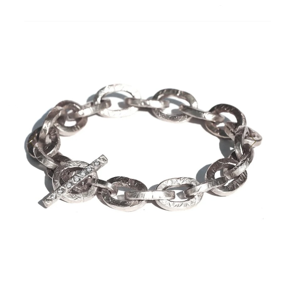 Medium White Gold and Diamond Link Bracelet