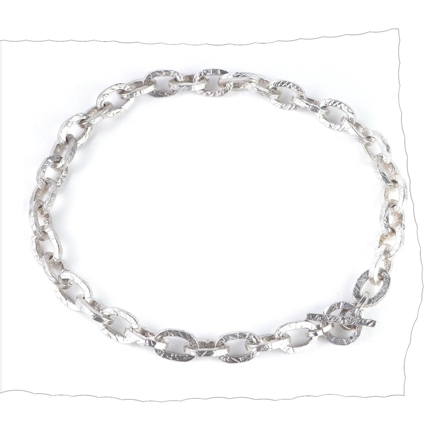 Silver Hammered Link Necklace