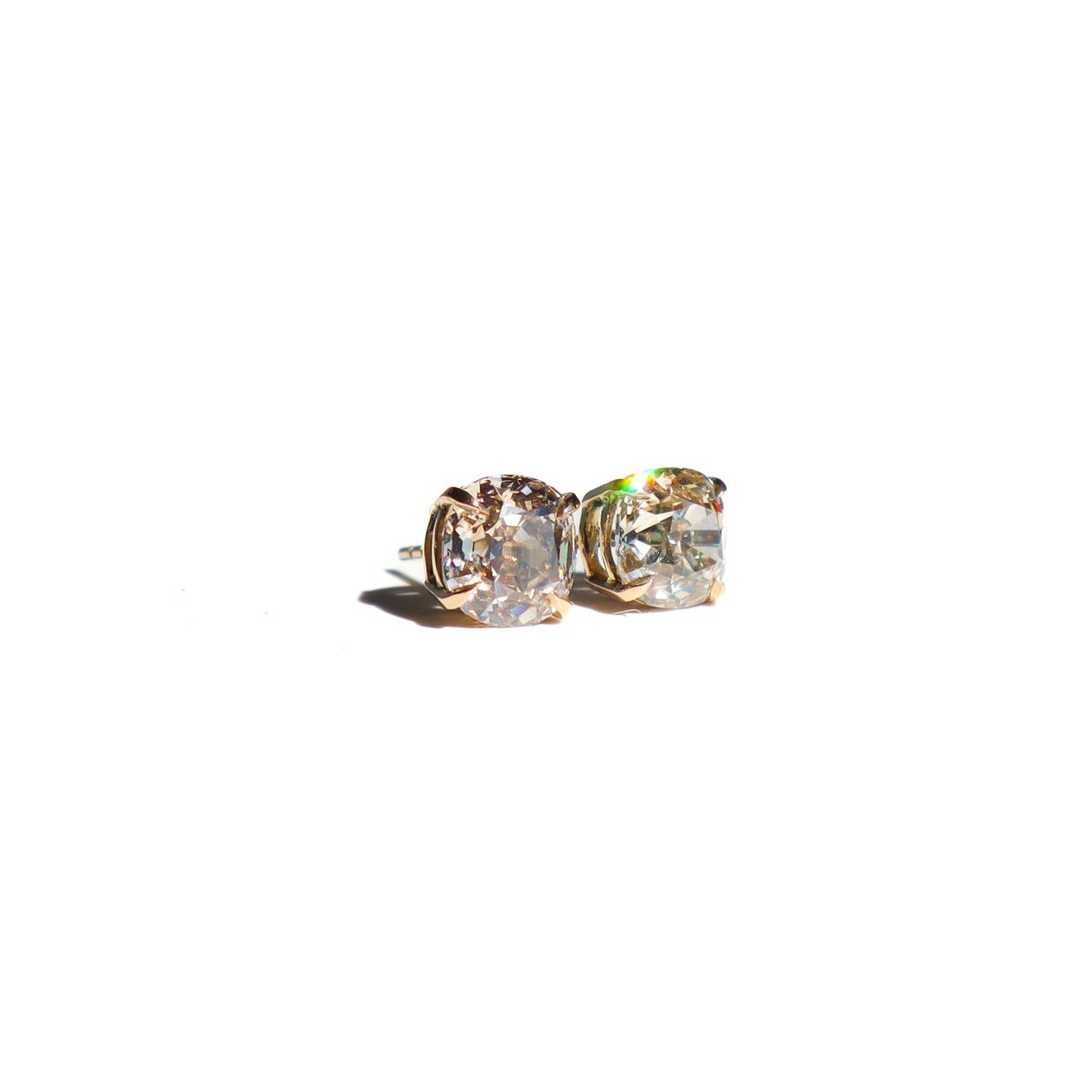 Classic Old Mine Cushion Cut Champagne 2-Carat Diamond Earrings
