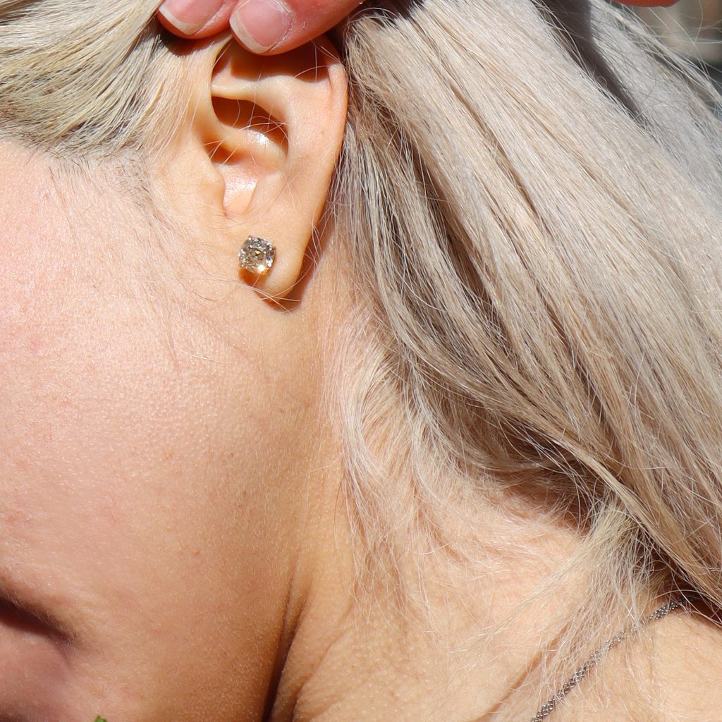 Classic Old Mine Cushion Cut Champagne 2-Carat Diamond Earrings