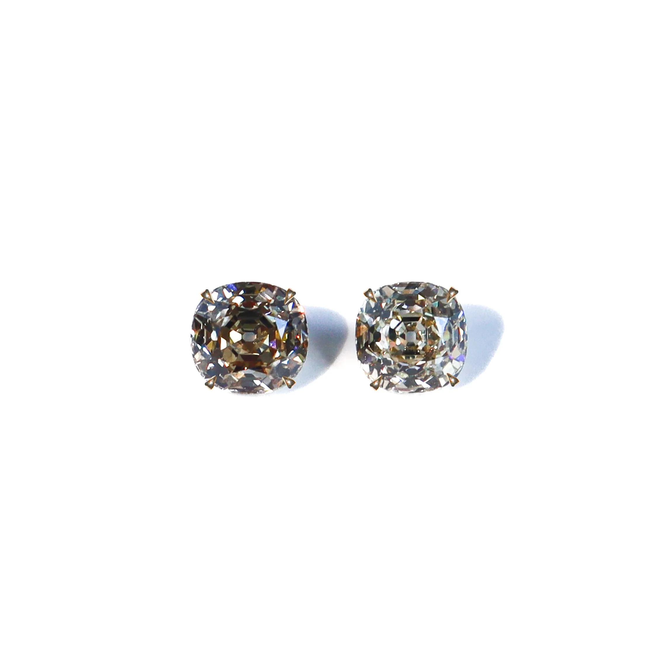 Classic Old Mine Cushion Cut Champagne 2-Carat Diamond Earrings handcrafted in New York City by Nelly Creative Studios