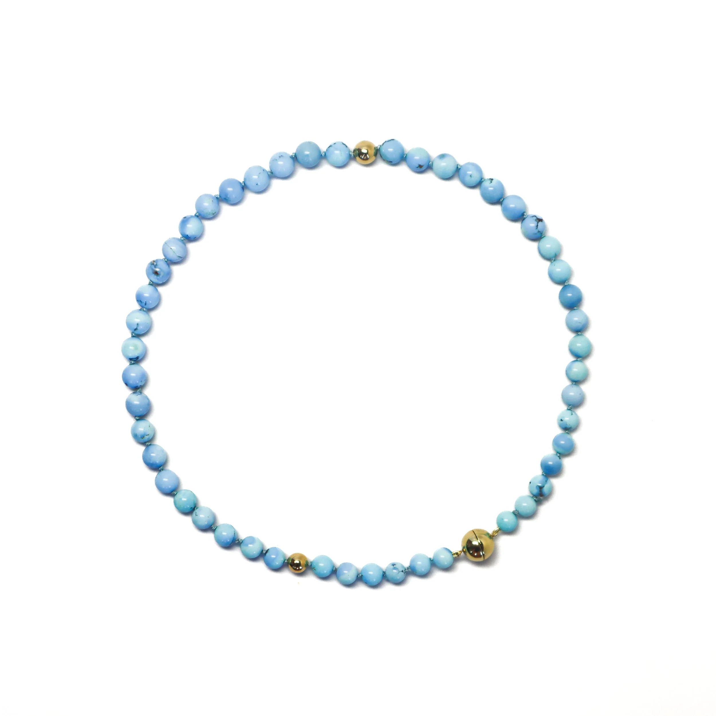 Kazakhstan Turquoise Bead Gold Screw Clasp Necklace