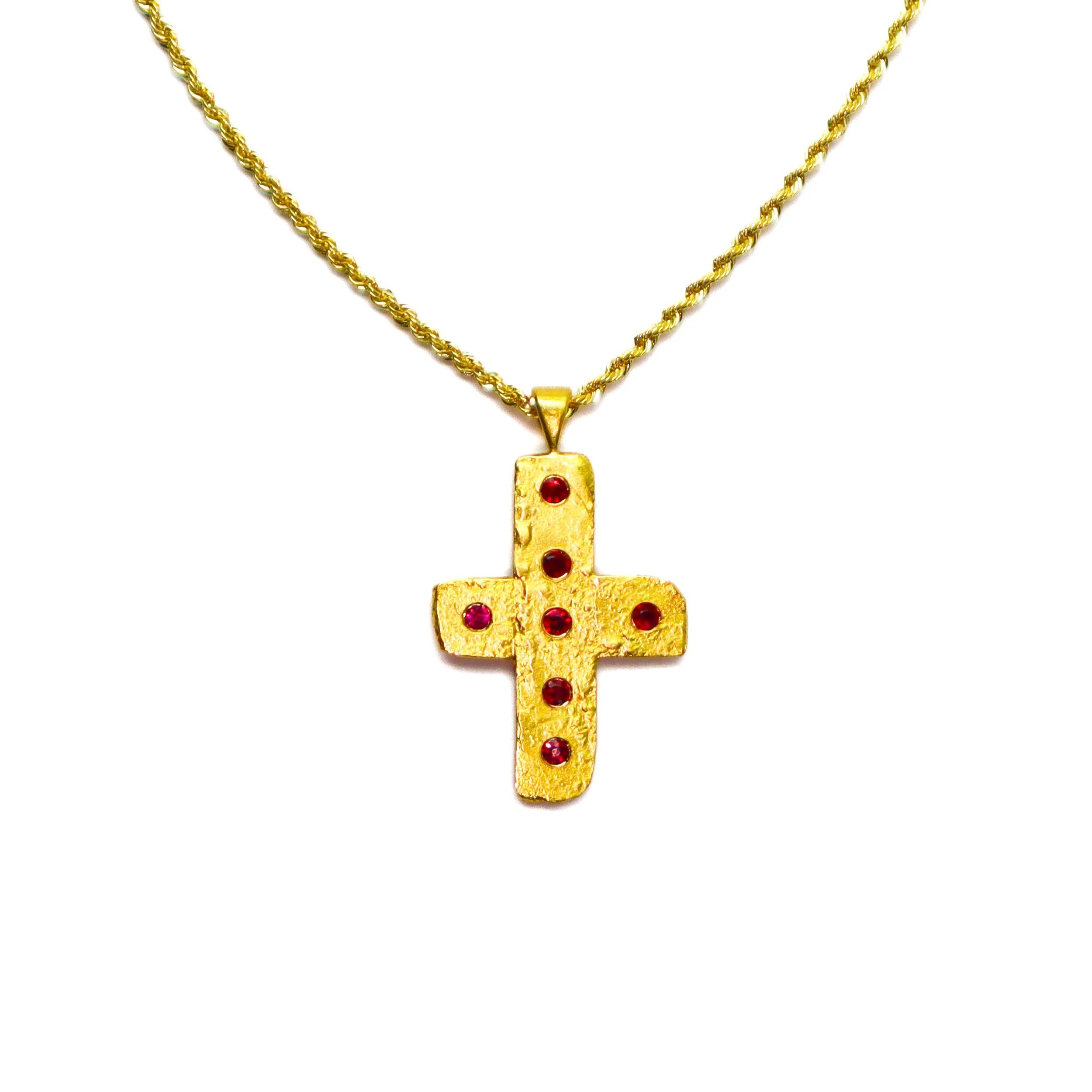 22k Gold and Ruby Water to Wine Cross Necklace